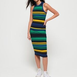 Superdry Sleeveless Ribbed Knitted Midi Dress Sz US4 Stretchy Multicolor Striped